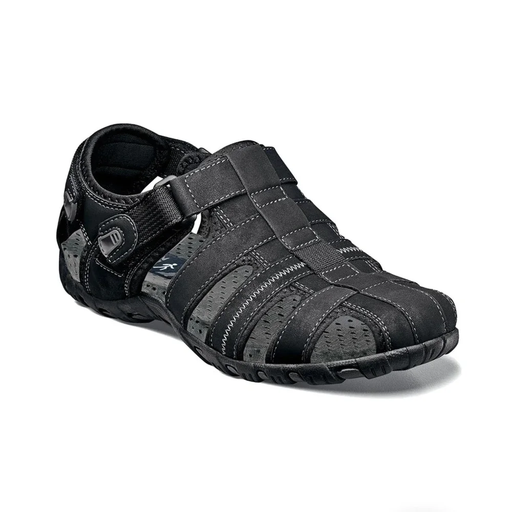 Nunn Bush Mens Black Fisherman Sandals‎ Hook and Loop Comfort Size 9